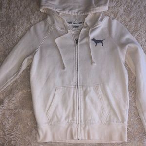 XS White PINK Zip-up Sweatshirt